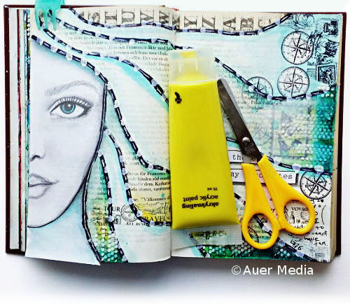 Art journal page with pencil drawing