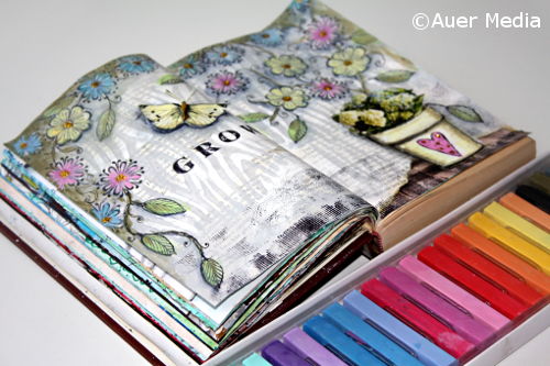Art journal page: Grow - using chalk pastels