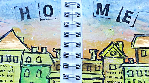 Mixed media art journal page with acrylic paint tutorial
