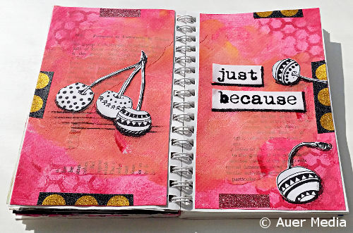 Art journal page Just because with an image from a coloring book