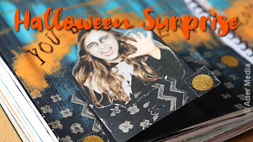 Art journal page HALLOWEEN SURPRISE 2019 with acrylic paints