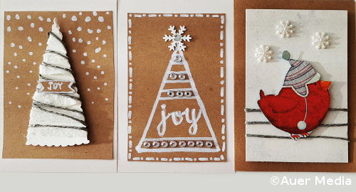 DIY Holiday card ideas with birds and a Christmas tree