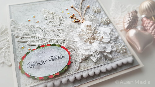 DIY Romantic Holiday/Christmas Card with Lace & Pompom