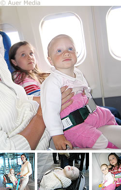 Baby in an airplane with her own safety belt